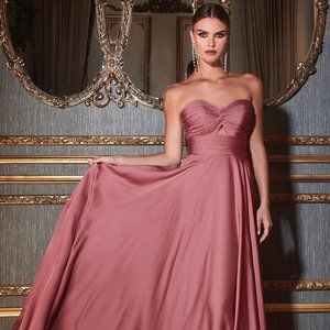 NEW LONG OFF THE SHOULDER SLEEVELESS A-LINE SATIN GOWN WITH ZIPPER BACK CD 7496